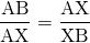 \[ \frac {\mathrm{AB}} {\mathrm{AX}} = \frac {\mathrm{AX}} {\mathrm{XB}} \]
